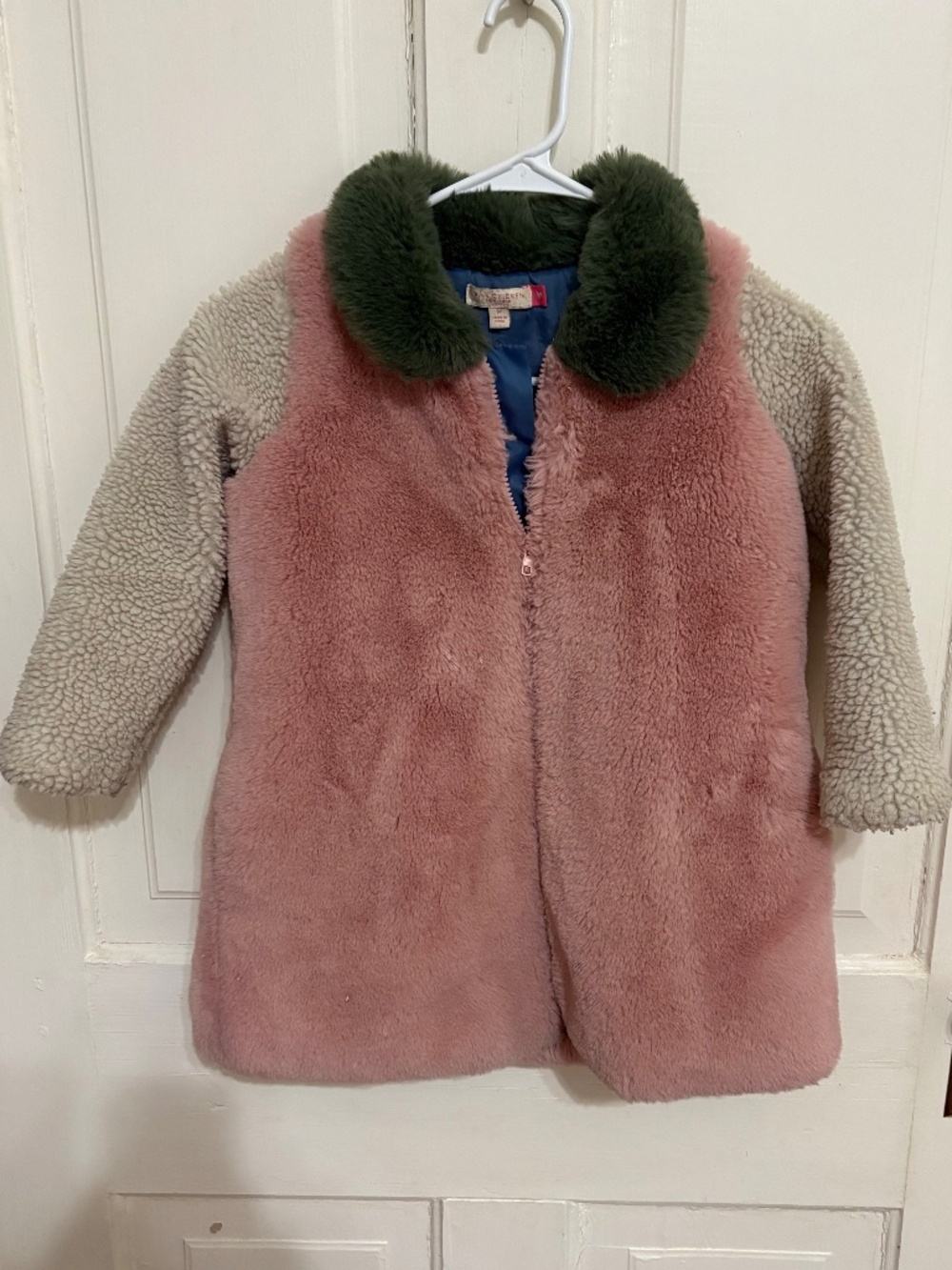 Pink Chicken Girls Faux Fur Coat Pink Green Tan Size 6